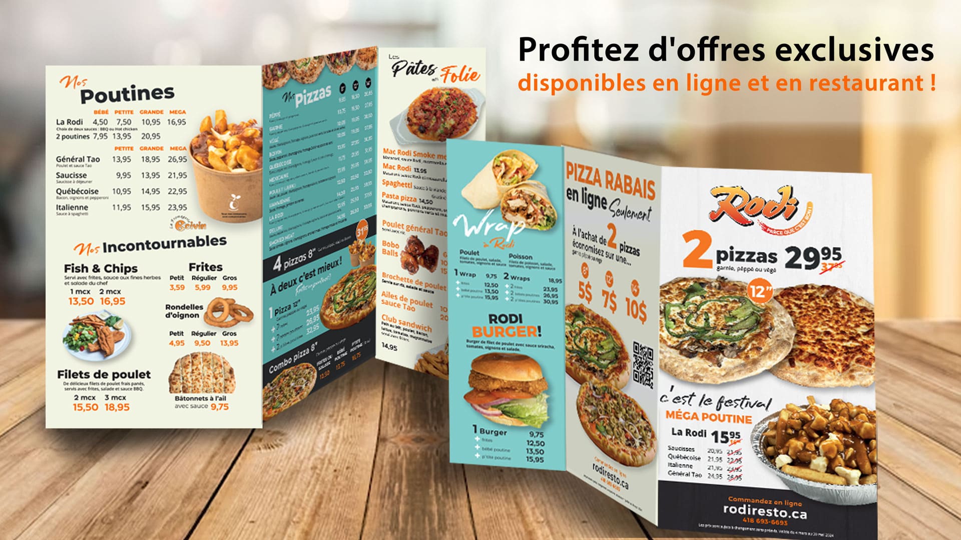 Création des menus publipostages de Pizzeria Rodi sur papier glacé. - Panorama Média
